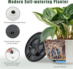 T4U 8 Inch Self Watering Pots for Indoor Plants, 2 Pack Plant Pots, Durable Plastic Self Watering Planter for Indoor Plants (2 Pack, 8", White)