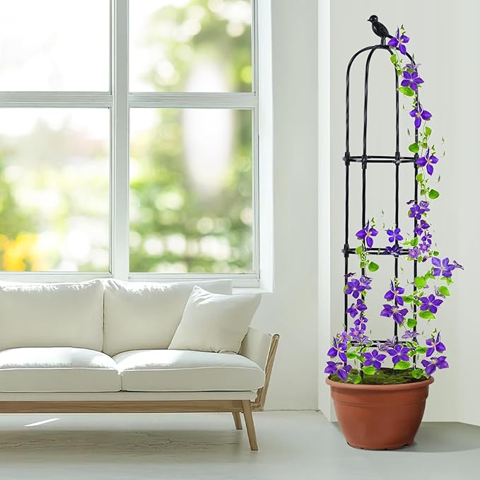 Lalahoni Garden Obelisk Trellis for Climbing Plants Outdoor, 6ft Round Rose Trellis for Pots, Metal Plant Support for Clematis, Jasmine, Ivy, Decorative Outdoor Trellis, Black, 2Pack