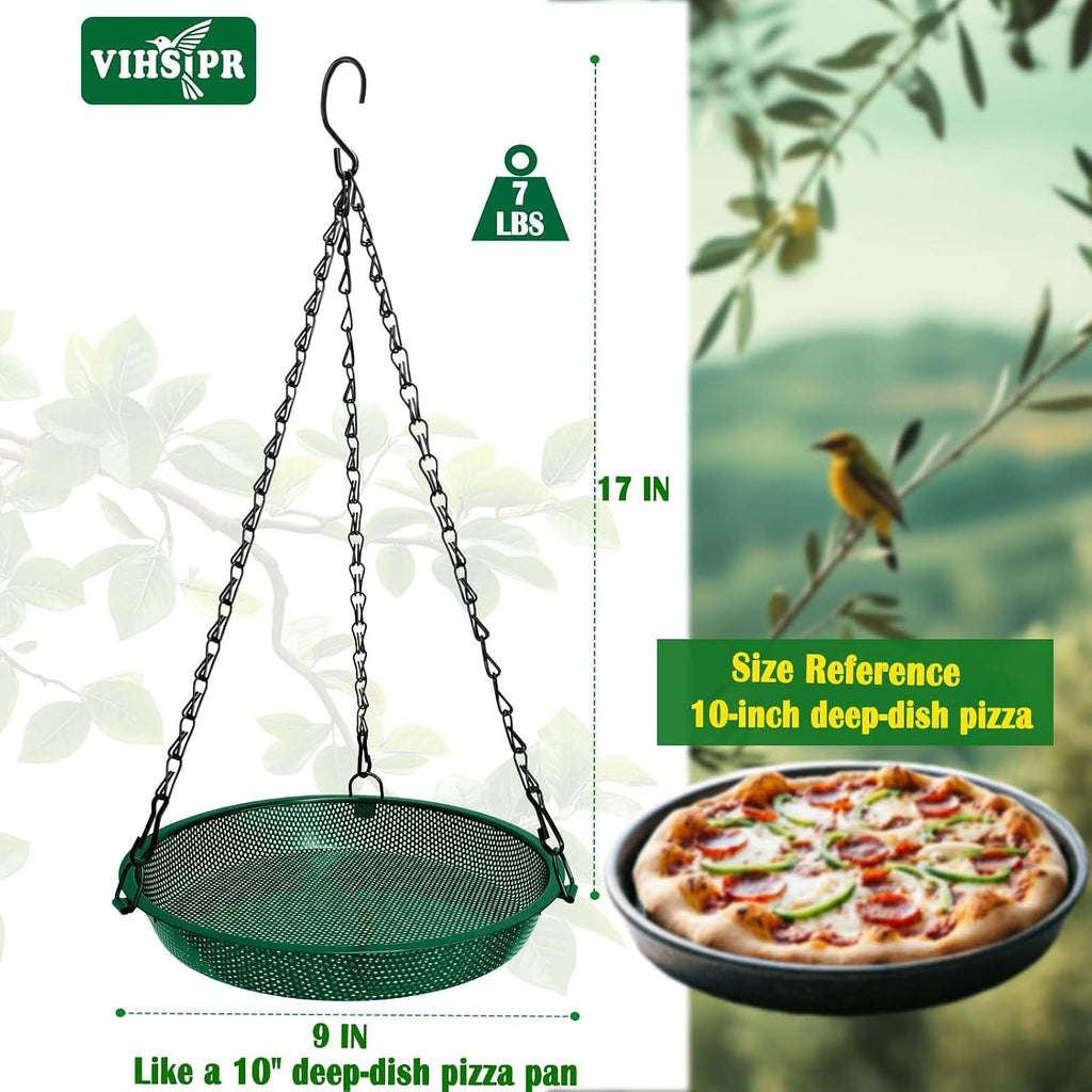 Hanging Platform Bird Feeder, 9 in, Green | Stainless Steel Mesh Tray, For Small Birds, Garden & Patio