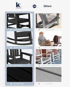 KINGYES HDPE Outdoor Rocking Chair, Widened Seat Patio Rocking Chair, Oversized All Weather Patio Rocker, Black