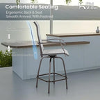 PHI VILLA Outdoor Swivel Patio Bar Stools Set of 6, 30 Inch Bar Height Tall Patio Chairs with Back & Armrest, Durable Textilene Fabric in Grey for Deck Lawn Garden