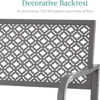 Best Choice Products Outdoor Bench 2-Person Metal Steel Benches Furniture for Garden, Patio, Porch, Entryway w/Geometric Backrest, 790lb Capacity – Gray