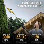 20V Cordless Pole Hedge Trimmer, 15 Ft Reach, 2 x 4.0Ah Batteries | Fast charger included, with 5/8-inch cutting capacity and an extension pole for trimming tall hedges,shrubs,and bushes,Yellow