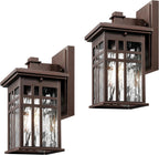 zeyu 12 Inch Patio Wall Light Fixture, 2 Pack Outdoor Modern Wall Lights, Die-Cast Aluminum, Oil Rubbed Bronze Finish with Water Ripple Glass Glass, 20068B1-2PK ORB WP