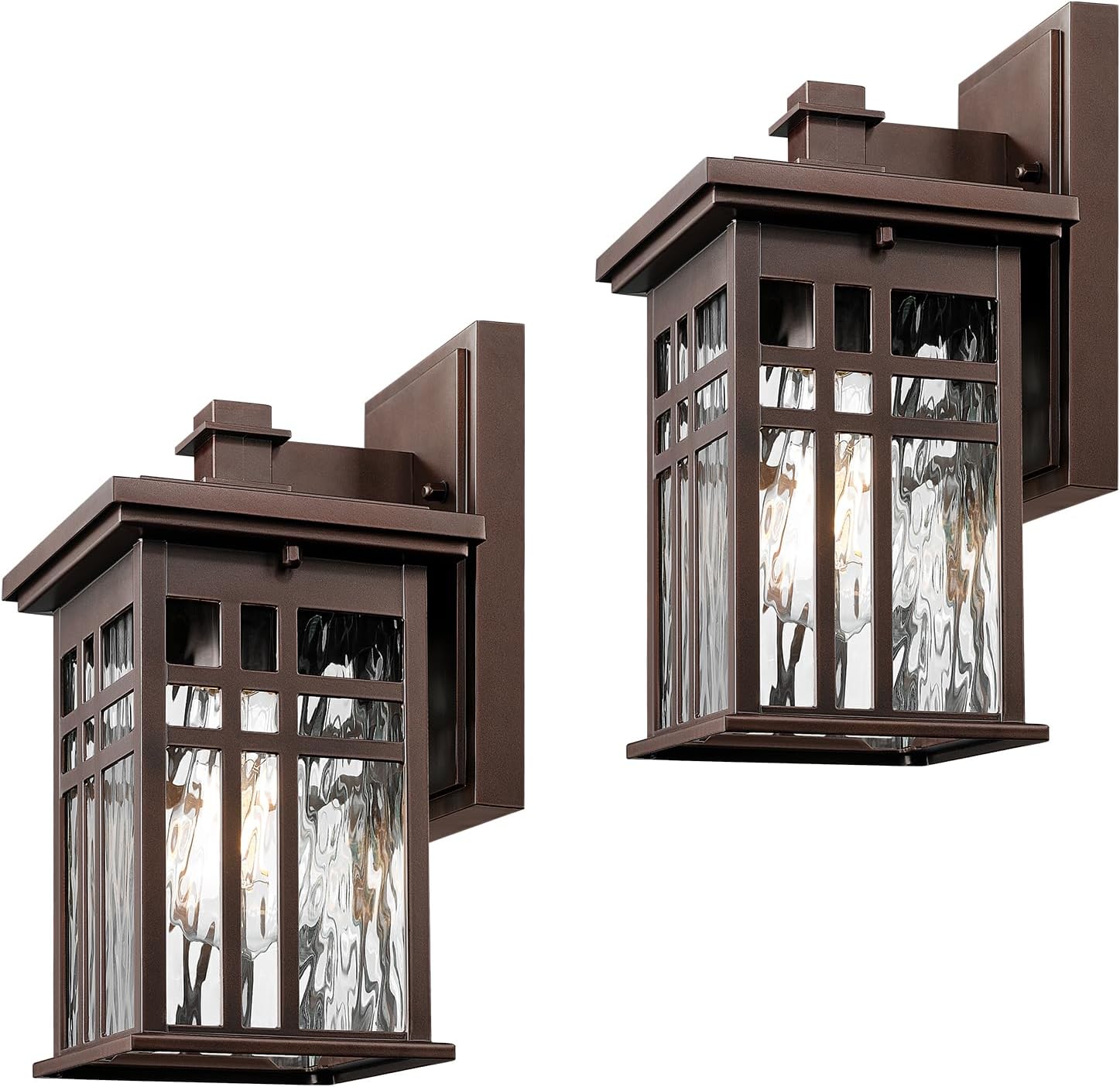 zeyu 12 Inch Patio Wall Light Fixture, 2 Pack Outdoor Modern Wall Lights, Die-Cast Aluminum, Oil Rubbed Bronze Finish with Water Ripple Glass Glass, 20068B1-2PK ORB WP