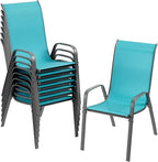 TLSUNNY Patio Chairs, Stackable Textilene Outdoor Dining Furniture for All Weather, with 17.7″ Wide Seat & Metal Frame, for Garden, Backyard, Deck, Restaurant, Poolside (8, Turquoise Blue, 26.4″)