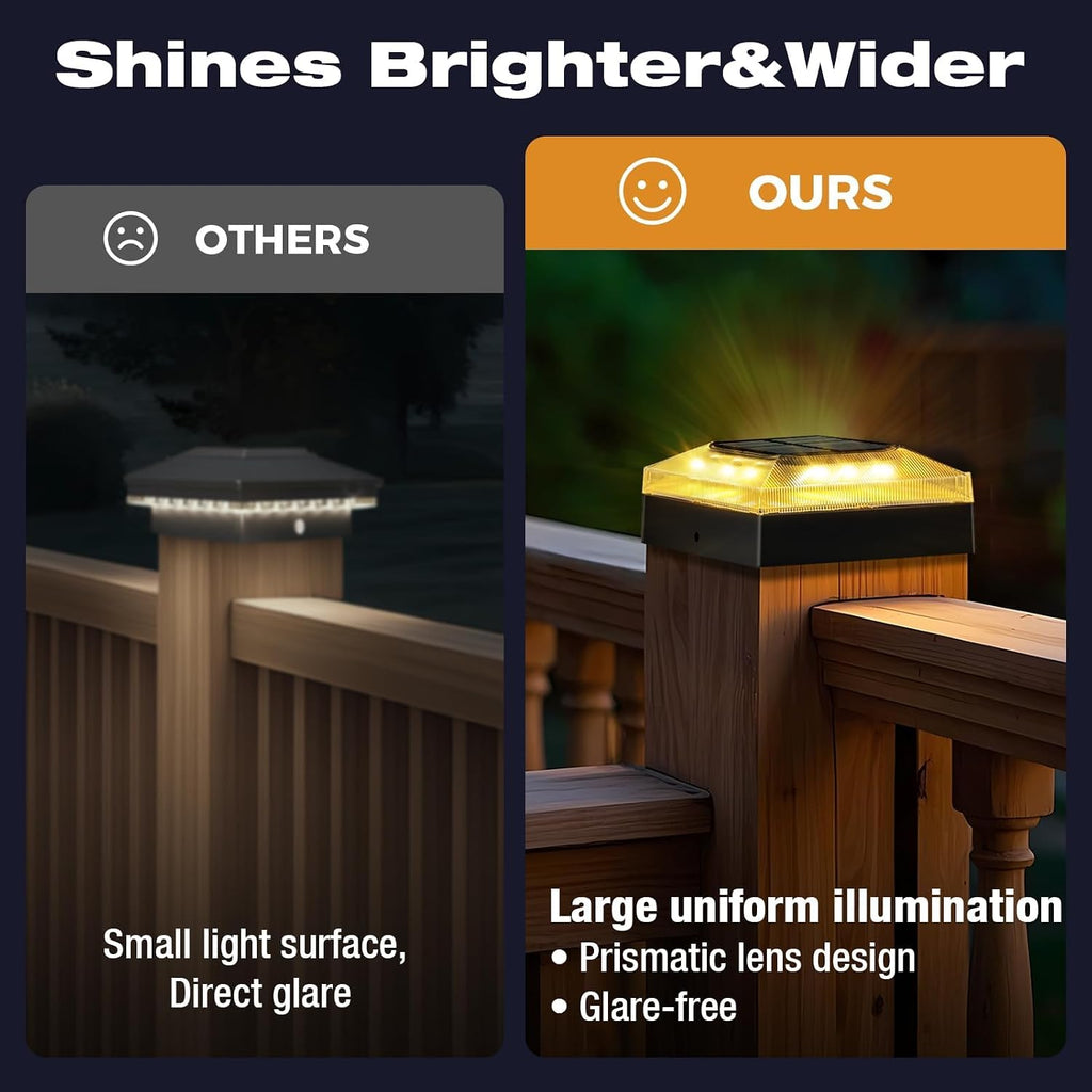 4x4 Solar Post Cap Lights Outdoor 2 Pack, 3 Color Modes/Dusk to Dawn/IP65 Waterproof, Fits 4x4 Vinyl/PVC Wood Posts Top, Black LED Fence Topper Light for Deck, Porch, Backyard