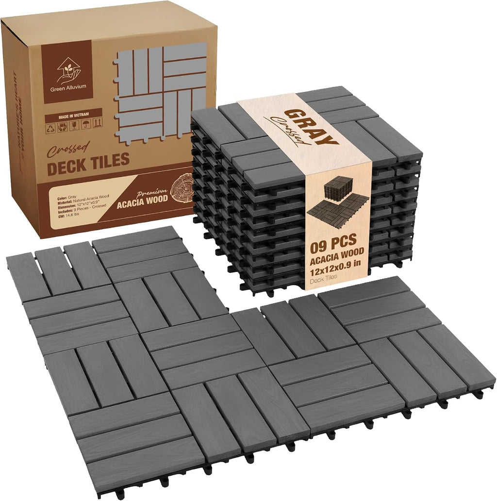 acacia interlocking deck tiles, 12in, 9pcs outdoor flooring, main product view