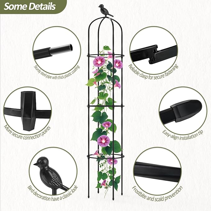 Garden Obelisk Trellis for Climbing Plants Outdoor - 69"(H), Rustproof Trellis with Adjustable Rings, Metal Plant Support for Potted Vines, Garden Trellis Use for Outdoor or Indoor(1 Pack)