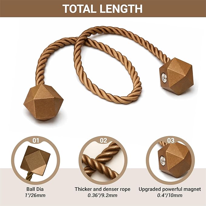 Hion Magnetic Curtain Tiebacks Dark Brown 6 Pack, Curtain Tiebacks Buckles Holdbacks Holders Hooks Clip for Home Bedroom Office Decorative Thick or Thin Curtain