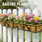 4 Pack 24 Inch Window Boxes Planter Railing Planters Box with Adjustable Brackets for Porch Deck Balcony Hanging Butterfly Decorative Flower Baskets & Non-Woven Fabric Liner for Outdoor Plants - Black