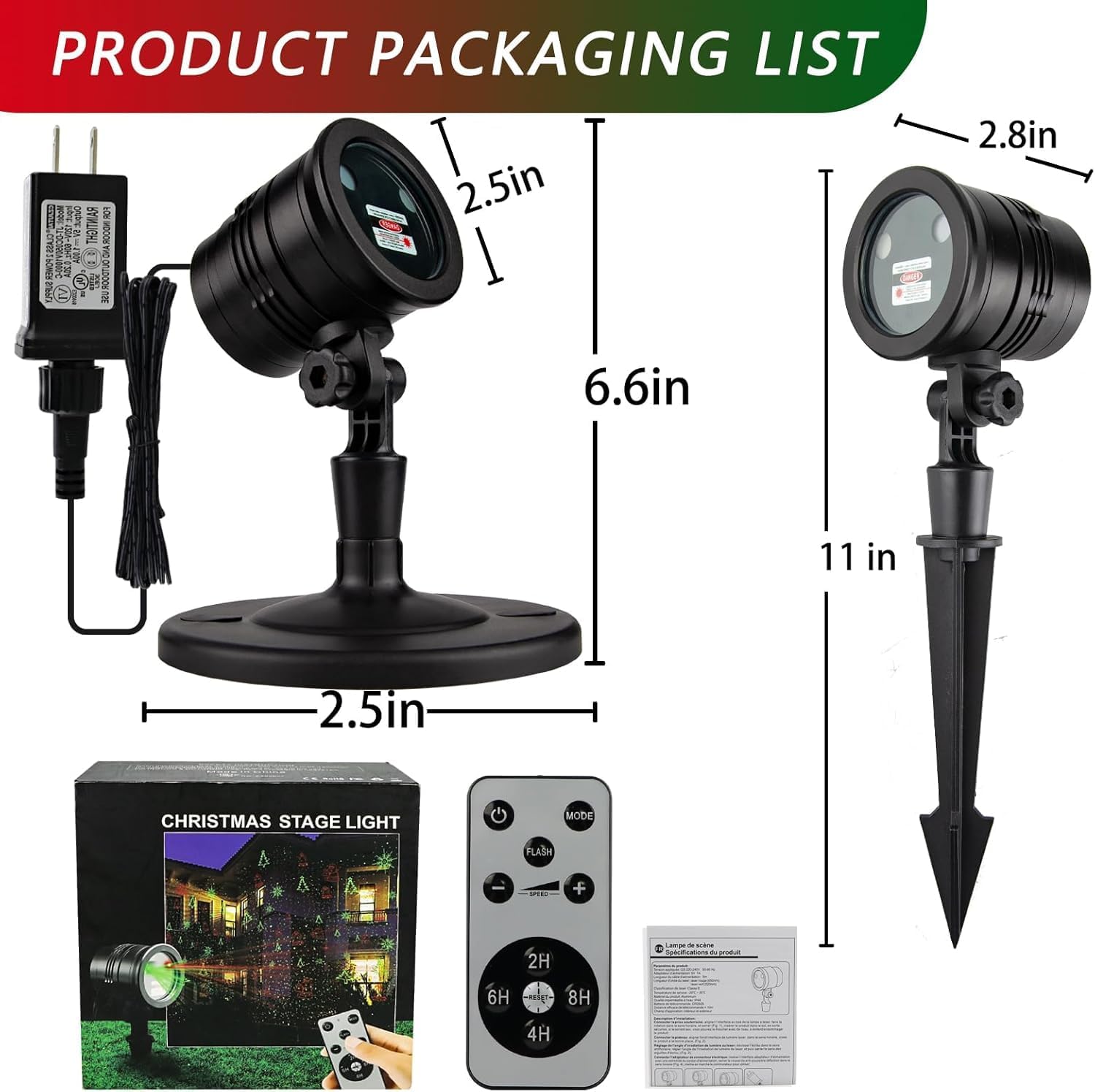 Christmas Laser Projector Lights Outdoor, Garden Laser Landscape Light with 5 Christmas Patterns & Red/Green Stars, IP65 Waterproof and Cold-Resistant, Aluminum Alloy Body