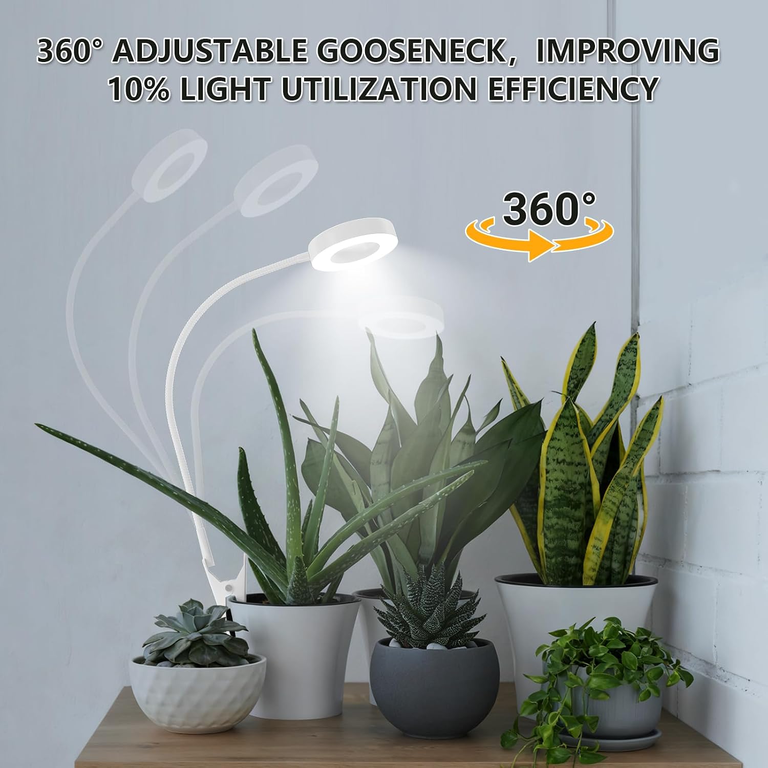 Pot Clip on Grow Lights for Indoor Plants Full Spectrum,LED Plant Lights For Indoor Growing,10-Level Dimmable & Timer,Adjustable Gooseneck Plant Grow Light for Small Plant,Succulents,White 1 pack