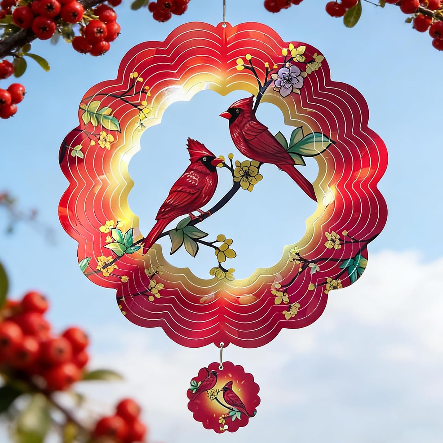 Cardinal Wind Spinners Gift for Women Men Grandma, 12 Inch 3D Metal Wind Spinners Outdoor/Indoor Hanging Deco, Stainless Steel Kinetic Art Hanging Sculpture for Yard Garden Decoration