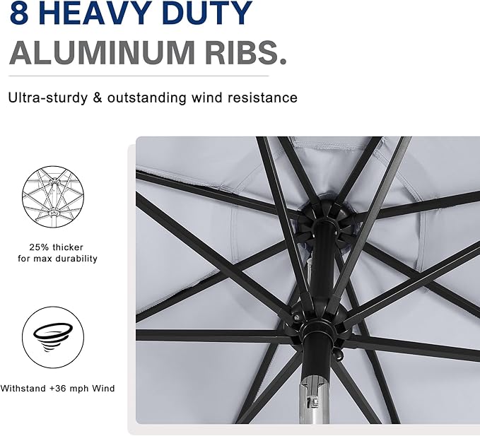 ABCCANOPY Durable Solar Led Patio Umbrellas with 32LED Lights 9FT (Light Gray)