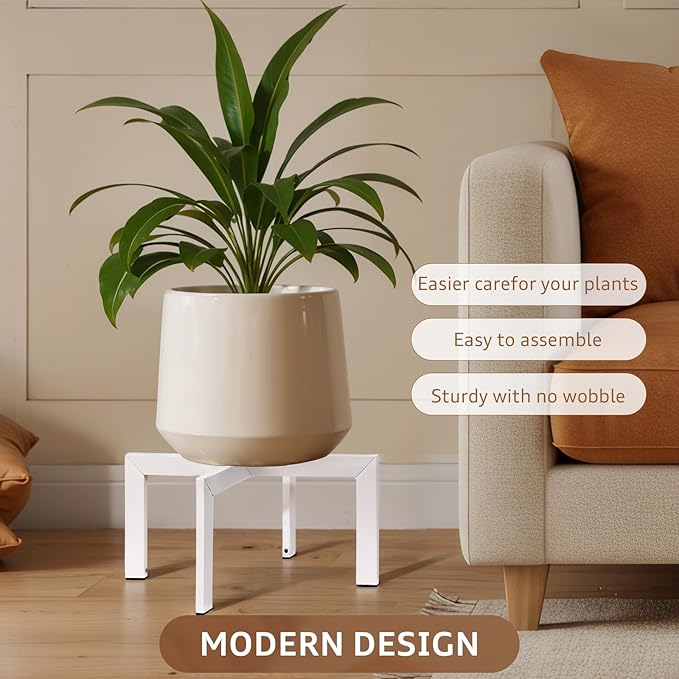 IZIDDO Plant Stand Indoor Outdoor,Metal Mid-Century Pot Stand,Modern Plant Holder Rattan Flower Plant Stool,Low Short Plant Stands for Indoor Fit 5-12 Inch Pot,White(Pot & Plant Not Included)