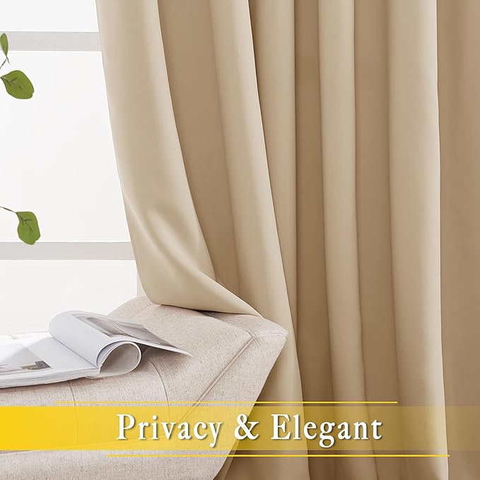 NICETOWN Room Darkening Extra Wide Curtain 102 inch Length, Grommet Thermal Curtain Voice Reducing Window Treatment for Sliding Glass Door/Bedroom, Biscotti Beige, W80 x L102, 1 Panel