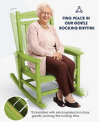 KINGYES HDPE Outdoor Rocking Chair Set of 4, All-Weather Poly Patio Rocking Chairs with 330lbs Support for Adults, Pistachio Green