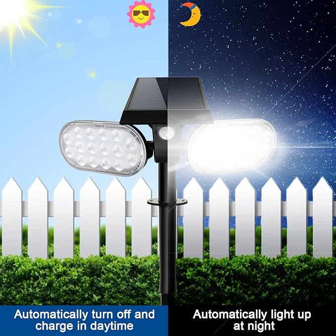 EMANER Motion Solar Lights Outdoor, Solar Floodlight, Stay On or Motion Sensor Mode, Dusk to Dawn Security Light, Landscape Spotlights for Garage Fence Driveway Solar Powered, 2-Pack