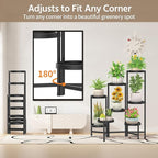 LASZOLA 8 Tiered Folding Plant Stand Indoor for Multiple Large Planter, Tall Heavy Duty Adjustable Rack with Rust Proof Plastic Shelving, Sturdy Vertical Tree Organizer for Narrow Inside Floor, Black