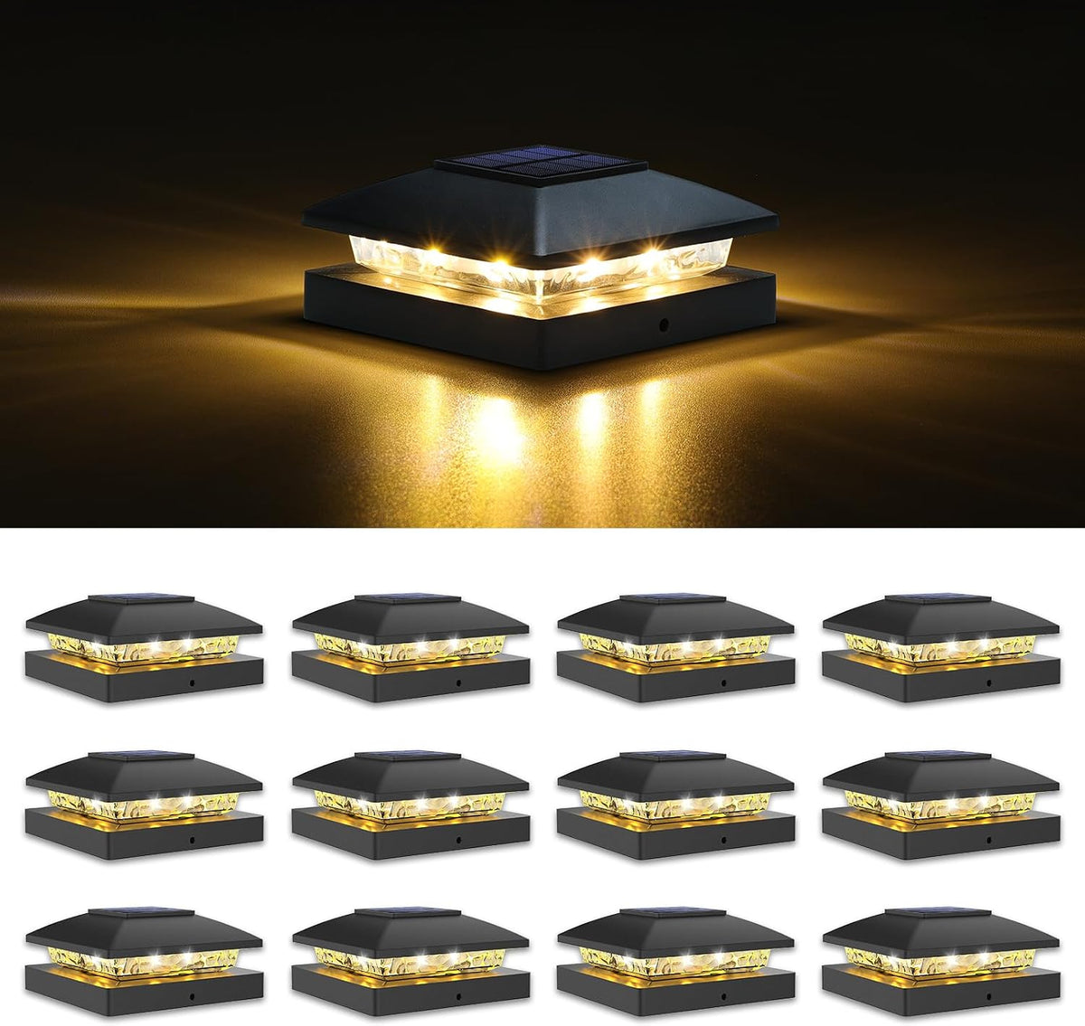 volisun 4x4 solar post cap lights, 12 pack, main product view