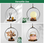 Hanging Planter for Indoor Plants, Black Plant Hanger Indoor with Sturdy Wood Base, Modern Boho Macrame Plant Hanger for 3-5.5 Inch Pot, Hanging Wall Ceiling Window Home Decor (Pots Not Included)