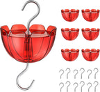 Ant Moat for Hummingbird Feeders, 6 Pack 4OZ | Heavy Duty Metal Hooks with Water Level Window, Bright Red Flower Design for Outdoor Hanging Bird Feeders