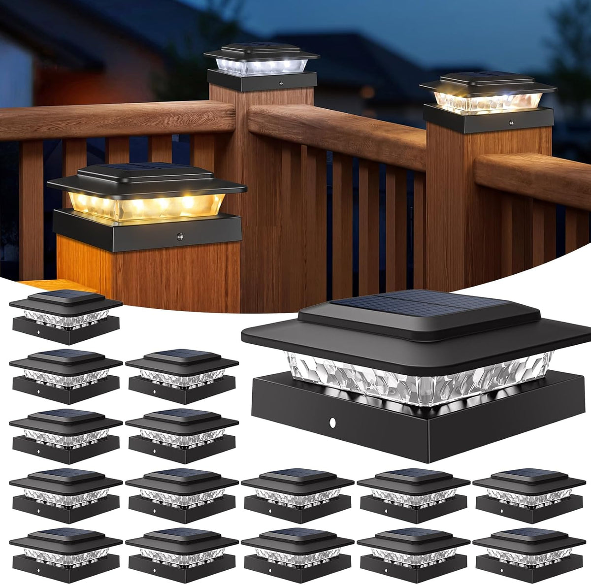 kolpop 4x4 solar post cap lights outdoor 16pack, main product view
