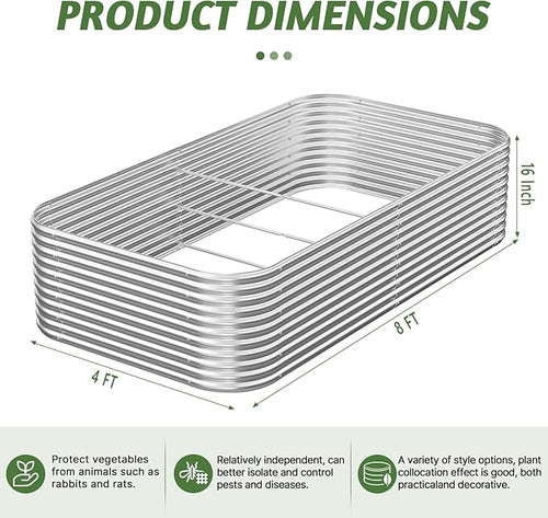 2 Pack Tall 8x4FT Raised Beds for Gardening, Corrugated Galvanized Steel Raised Garden Bed, Outdoor Metal Above Ground Garden Bed for Vegetables and Flowers