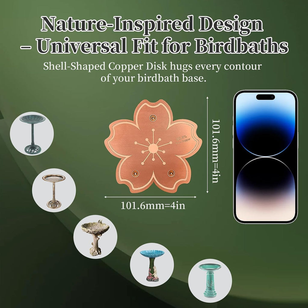 Bird Bath Copper Disk, 1pcs Flower Shaped 99.99% Pure Copper Cleaning Disc Plate for Physical Safe Water Purification All-Season for Outdoor Wildlife Bird Bowls Birdbaths Solar