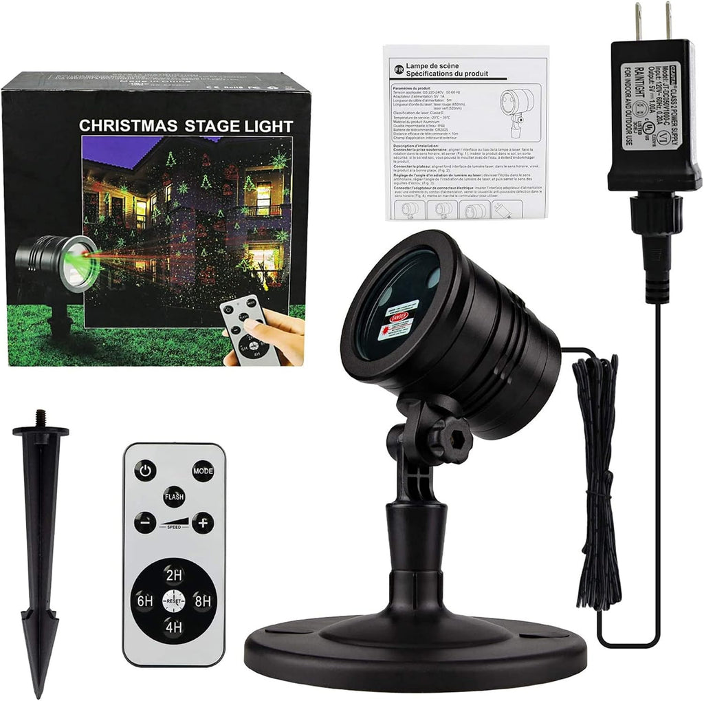 Christmas Projector Lights Outdoor, Led Christmas Laser Lights Landscape Spotlight Red and Green Star Show with Rf Wireless Remote Christmas Decorative for Outdoor Garden Patio Xmas Holiday Party