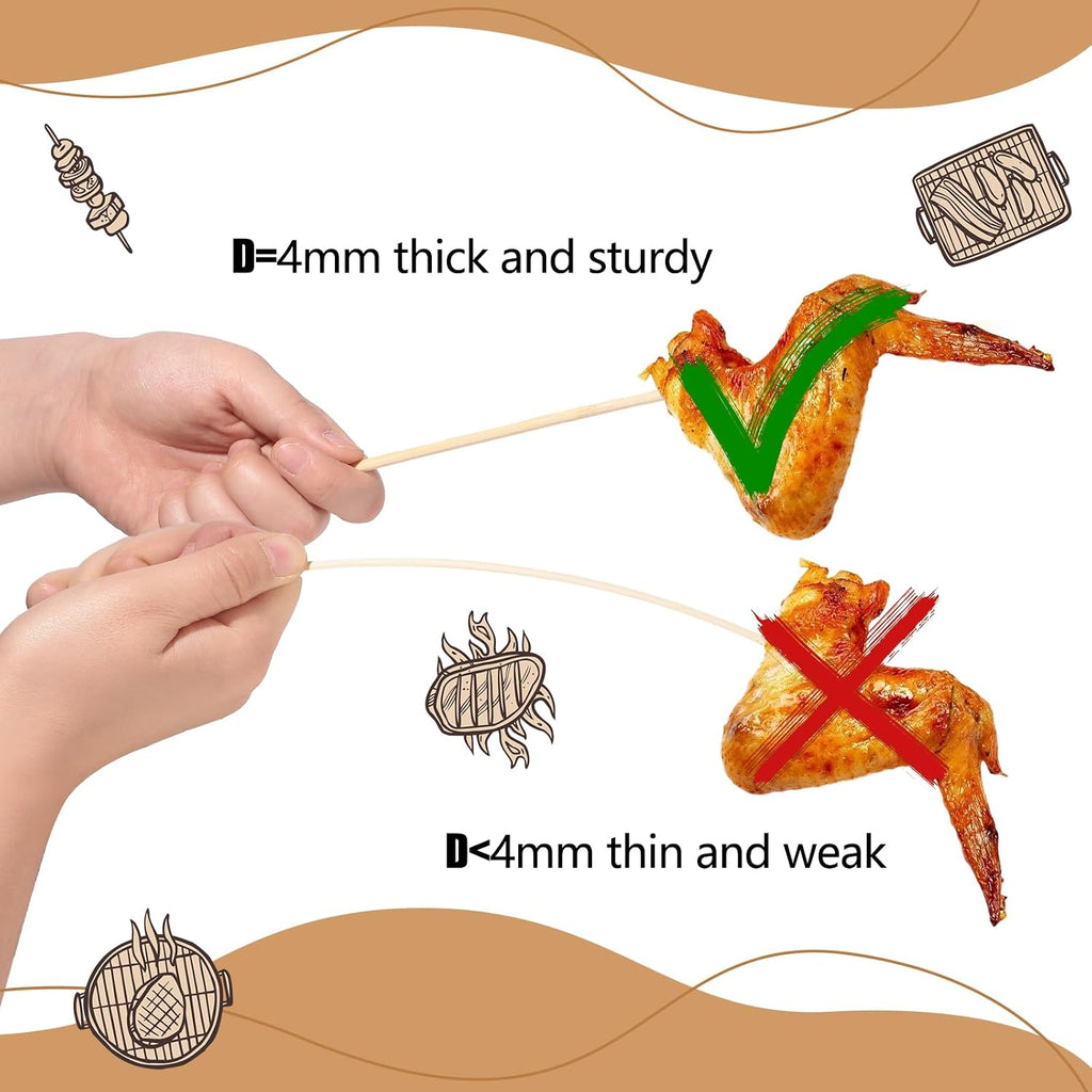 300Pcs Bamboo Skewers 16 Inch, 4 MM Thick For Smores，BBQ, Crafts, Plants | Semi-Pointed For Marshmallows, Fllower Bouquets, Plant Support, And Chocolate Fountains,Crafts