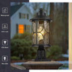 zeyu Pillar Light Outdoor, 16.9 Inch Dusk to Dawn Outdoor Light Fixture Post with Photocell Sensor, Exterior Post Lamp with Water Ripple Glass, ZX48MP PC WG BK