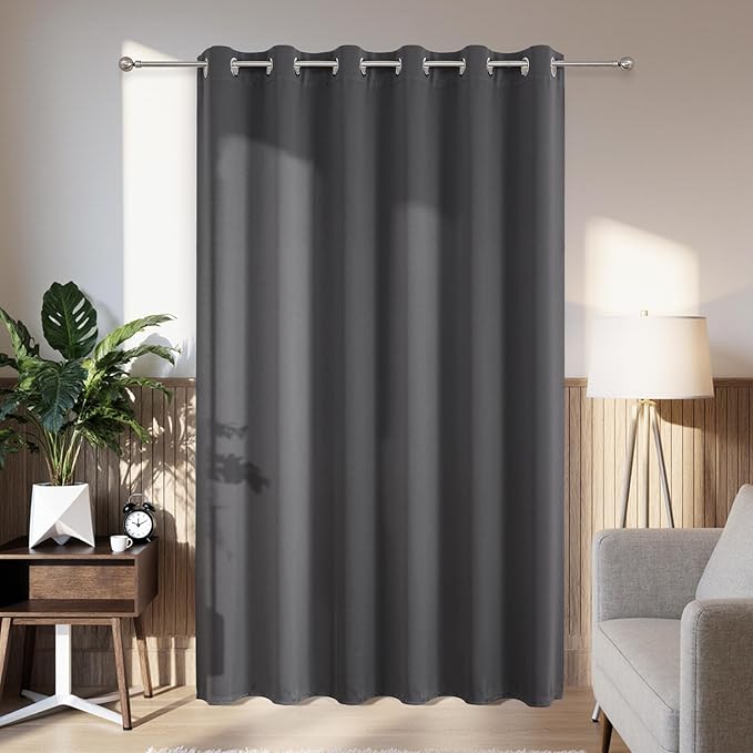 Joydeco Blackout Patio Sliding Door Curtains 84 Inches Long, Grommet Privacy Room Divider Curtains, Extra Wide Thermal Blackout Drapes for Bedroom Living Room (Grey, 80Wx84L, 1 Panel)