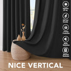 H.VERSAILTEX 100% Blackout Curtains for Bedroom Thermal Insulated Linen Textured Curtains Heat and Full Light Blocking Drapes Living Room Curtains 2 Panel Sets, Black, 52x72 Inch