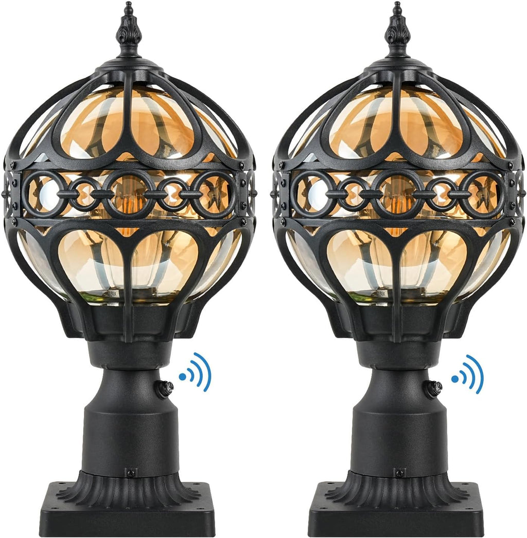 2 Pack Dusk to Dawn Outdoor Lamp Post Lights, 17.5'' Black Aluminum Rust-Proof Globe Post Lighting Fixture for Porch Driveway Garden, Exterior Hardwired Pillar Light with Standard 3" Base