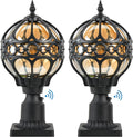 2 Pack Dusk to Dawn Outdoor Lamp Post Lights, 17.5'' Black Aluminum Rust-Proof Globe Post Lighting Fixture for Porch Driveway Garden, Exterior Hardwired Pillar Light with Standard 3" Base