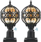 2 Pack Dusk to Dawn Outdoor Lamp Post Lights, 17.5'' Black Aluminum Rust-Proof Globe Post Lighting Fixture for Porch Driveway Garden, Exterior Hardwired Pillar Light with Standard 3" Base