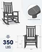 KINGYES Oversized Outdoor Rocking Chair Set of 8, All-Weather Patio Rocking Chairs for Porch, HDPE Outdoor Patio Rockers with High Back & Wide Seat for Garden, Lawn, Gray
