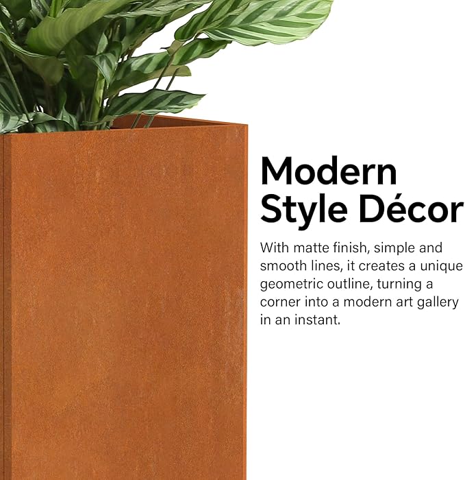 24" Tall Planter for Outdoor Plants, Large Outdoor Co-rten Steel Flower Pots, Front Porch Furniture, Garden Pots, Heavy-Duty Design Decorative Planters for Indoor/Outdoor, Patio, Balcony, Rusty