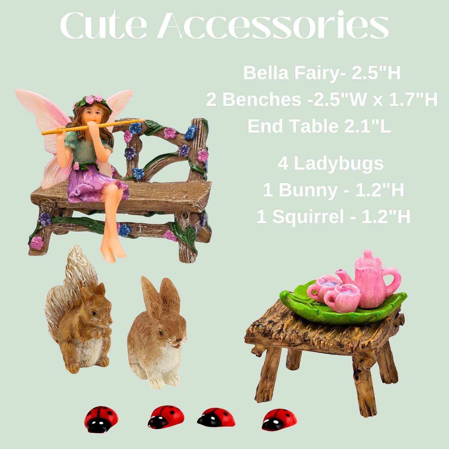 PRETMANNS Fairies for Fairy Garden Accessories Kit, 14 Piece Fairy Set | Fairy Garden Accessories Kit, Figurines & Garden Fairy Ornament, Furniture Included, Bunny, Squirrel & Ladybugs