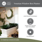 The HC Companies Venetian Window Planter Box w/Drain Plug - Long Planter Box for Windowsills, Balconies & More - Plastic Large Rectangular Planters for Herbs & Flowers (24" Sandstone, Pack of 1)