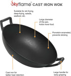Charkettle 14" Cast Iron Wok with Handles for Gourmet BBQ System Grill | Maintains Food Flavor, Pre-Seasoned, Nonstick, Compatible with Weber Gourmet BBQ System, Campfire and Rocket Stove Use