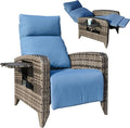 Outdoor Recliner Chairs Set of 2, Reclining Patio Chairs with Adjustable Back up to 150°Lay Flat and Extended Footrest, Wicker Recliner Chairs with Flip Table and Removable Olefin Cushion