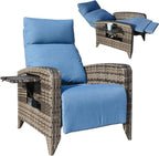 Outdoor Recliner Chairs Set of 2, Reclining Patio Chairs with Adjustable Back up to 150°Lay Flat and Extended Footrest, Wicker Recliner Chairs with Flip Table and Removable Olefin Cushion