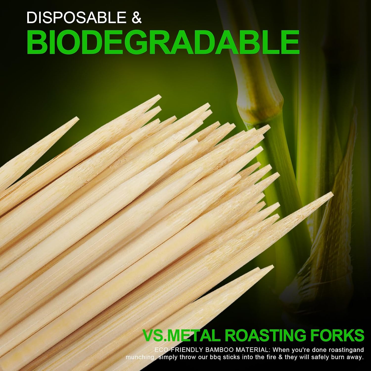 BETESINE 24 Inch Bamboo Marshmallow Roasting Sticks, 100 Pack, 6.3mm | Long 24-inch bamboo s'mores sticks for fire pits, campfires, hot dogs and cookouts; 100 disposable roasting sticks