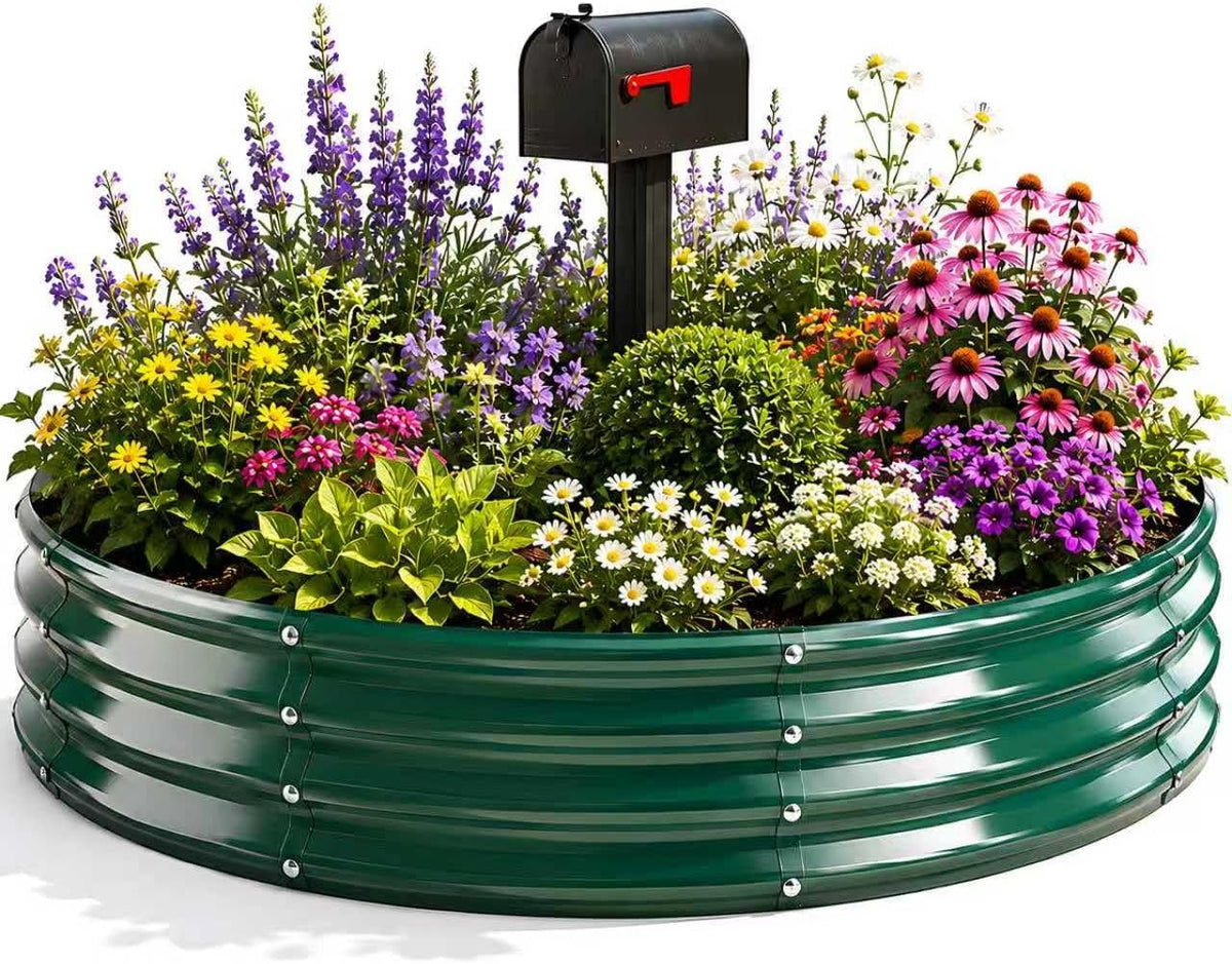 3ft round raised garden bed, thickened galvanized metal, main product view