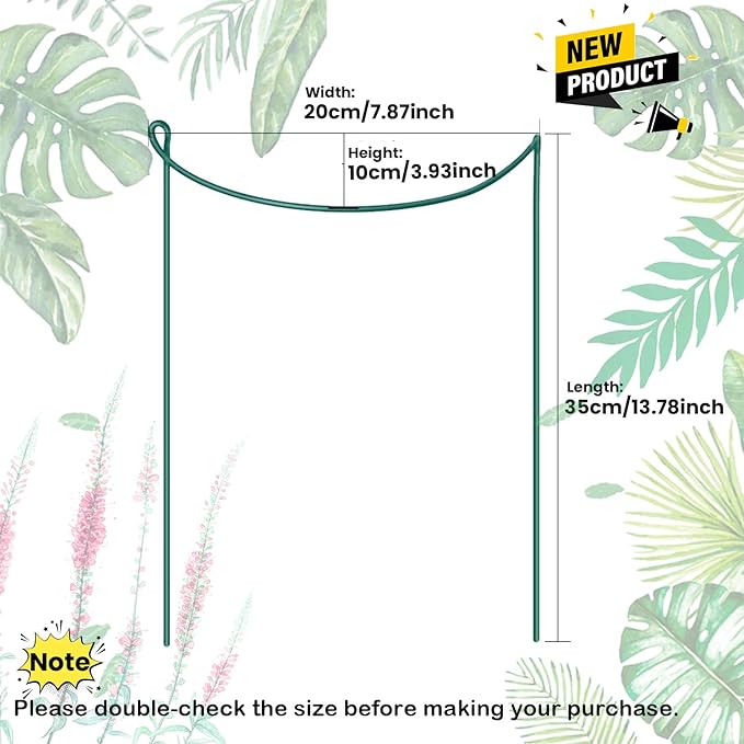 Half Round Snake Plant Support Stakes, Plant Ring for Peonies, Hydrangeas, ZZ, and More - Sturdy, Rust-Proof Plant Support Cages for Indoor and Outdoor Potted Plants (6 Pack, 14x8Inch)