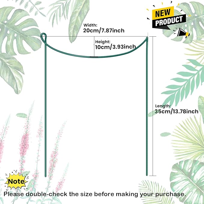 Snake Plant Support Stake - Half Round Peony Stake and Support, Heavy Duty Hydrangea Support Cage, Half Moon Houseplant Support Ring for Potted Indoor Plants (4 Pack, 14x8Inch)