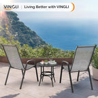 VINGLI Patio Chairs Set of 6 – Stackable Outdoor Dining Chairs with Comfortable Sling High Back Chairs and Armrests for Lawn, Poolside, Courtyard, Balcony, Garden, Silver Gray